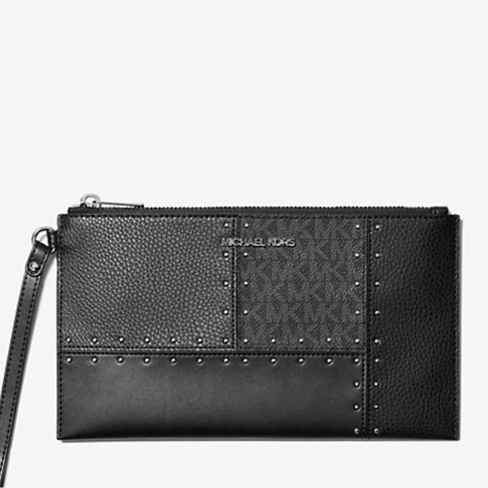 NWT Michael Kors large jetset studded black wristlet